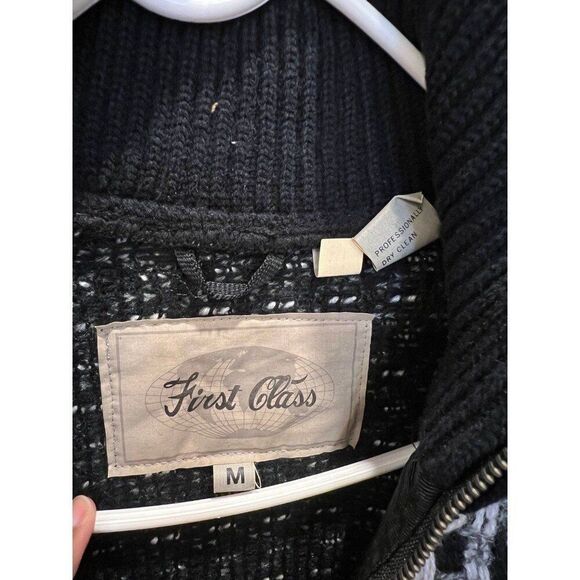 Retro Streetwear First Class Men Vintage Genuine Leather Knit Sweater Jacket - Picture 11 of 12